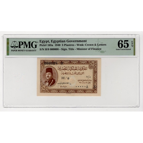 641 - Egypt 5 Piastres dated 1940, signed Mohamed Fouad Serag Eldin, portrait King Farouk I at left, VERY ... 