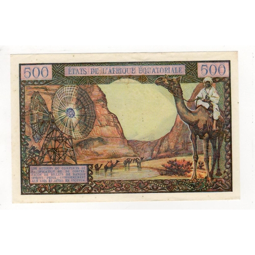 647 - Equatorial African States, Congo 500 Francs issued 1963, serial A.12 72030 (TBB B202, Pick4g) light ... 