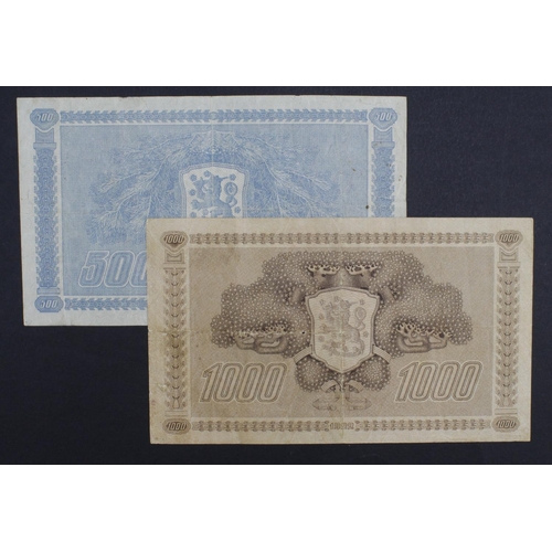 665 - Finland (2) 1000 Markkaa dated 1922 (issued 1931 - 1945), Litt. C serial J 899486 (TBB B367c1, Pick6... 