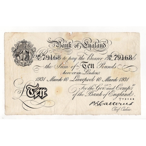 67 - Catterns 10 Pounds (B229e) dated 10th March 1931, very rare LIVERPOOL branch note, serial 131/V 7916... 