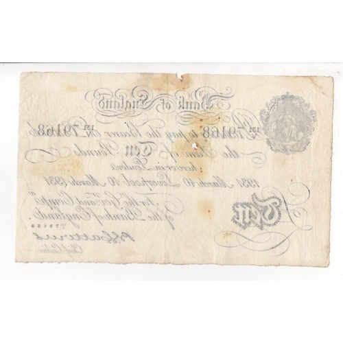 67 - Catterns 10 Pounds (B229e) dated 10th March 1931, very rare LIVERPOOL branch note, serial 131/V 7916... 