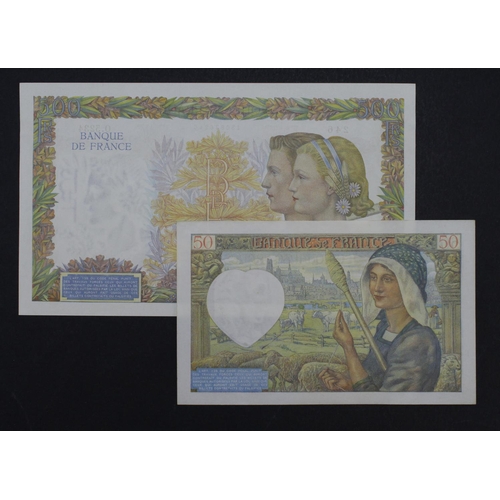 670 - France (2) 500 Francs dated 2nd April 1942, serial O.5234 246 (Pick95b), 50 Francs dated 24th April ... 