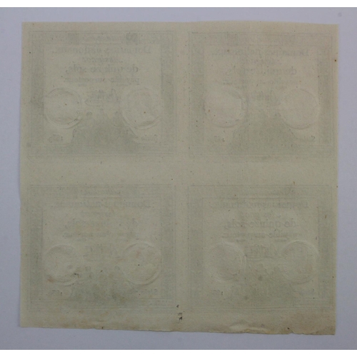 673 - France (4) an uncut sheet of Assignats, 15 Sols dated 24th October 1792, small holes at bottom centr... 