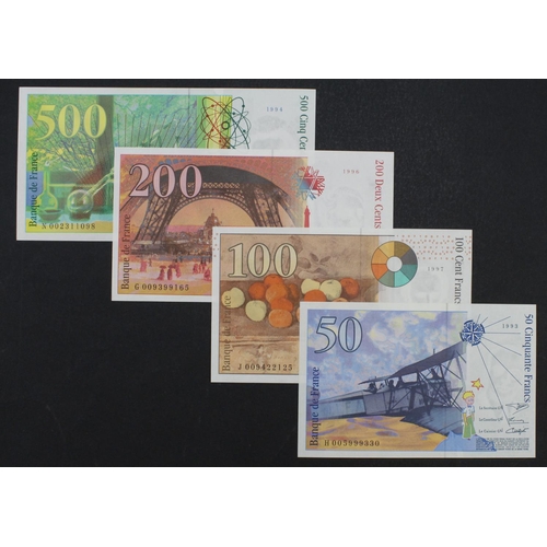 674 - France (4), a set of pre Euro issues, 500 Francs 1994, 200 Francs 1996, 100 Francs 1997 & 50 Francs ... 