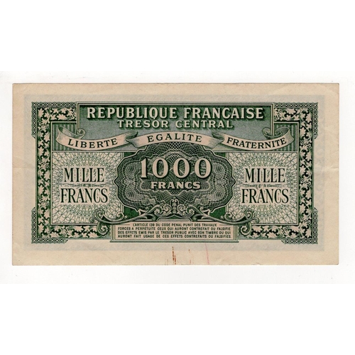 680 - France 1000 Francs issued 1944, serial 31D 201284 (Pick107) small rust marks on reverse, otherwise a... 