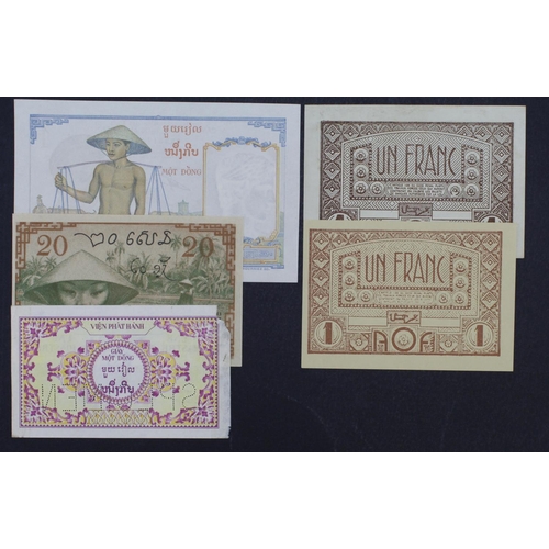 688 - French Colonial (5), French Indochina 1 Piastre 1953 scarce perforated 'SPECIMEN' note serial A.0000... 