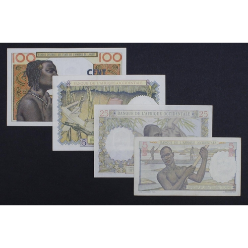 694 - French West Africa & West African States (4), 25 Francs dated 17th August 1943 scarcer first date of... 