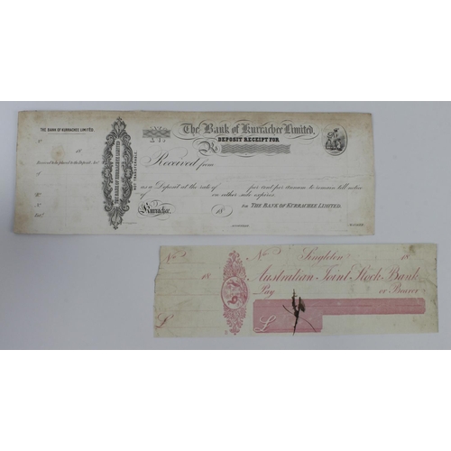 7 - Cheques (3), a group of PROOF cheques, Joseph Dalzell's Parton & Harrington Breweries LTD to the Cum... 