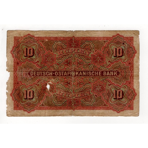 701 - German East Africa 10 Rupien dated 15th June 1905, serial no. 34185 (Pick2) holes and edge damage, a... 