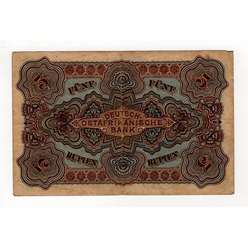 705 - German East Africa 5 Rupien dated 15th June 1905, serial no. 47084 (Pick1) Fine+