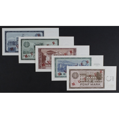 714 - Germany Democratic Republic (5), a set of SPECIMEN notes, 100 Mark, 50 Mark, 20 Mark, 10 Mark & 5 Ma... 