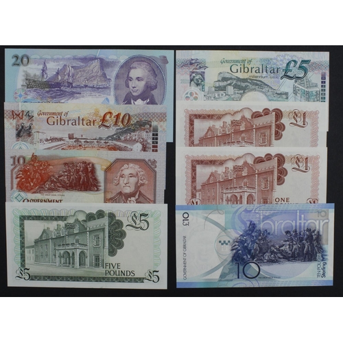 724 - Gibraltar (8), a group of Uncirculated notes comprising 20 Pounds 1995, 10 Pounds 1995, 2002 & 2010,... 