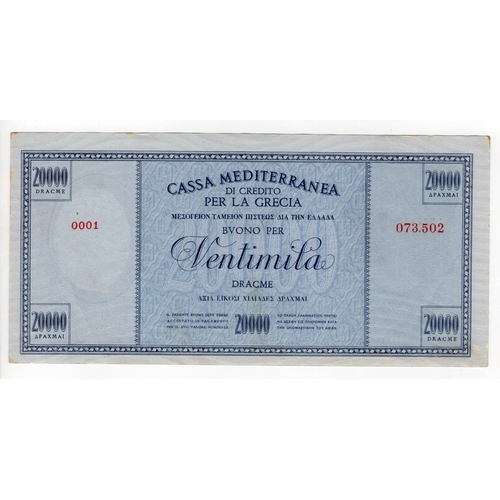 726 - Greece 20000 Drachmai issued 1941, Cassa Mediterranea di Credito per la Grecia, WW2 Italian Occupati... 