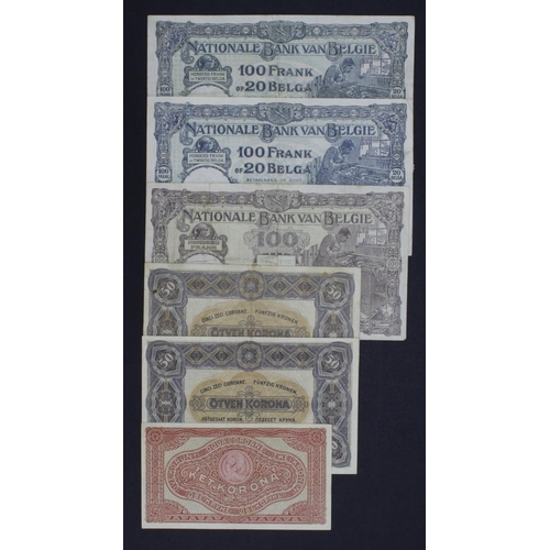 736 - Hungary & Belgium (6), Hungary 50 Korona (2) and 2 Korona dated 1920, one with some dirt, generally ... 