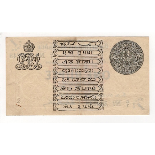 742 - India 1 Rupee dated 1917, portrait King George V at top left, signed Gubbay, prefix C for Calcutta i... 