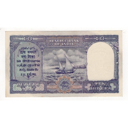 744 - India 10 Rupees issued 1943, King George VI portrait at right, signed C.D. Deshmukh, serial C/66 211... 