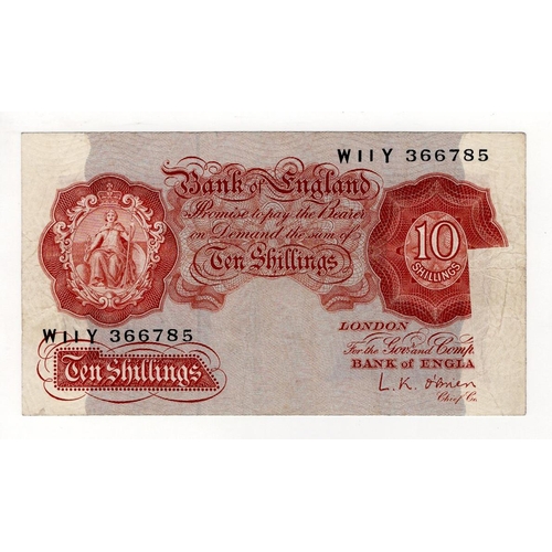 76 - ERROR O'Brien 10 Shillings issued 1955, missing print bottom right, serial W11Y 366785 (B271, Pick36... 