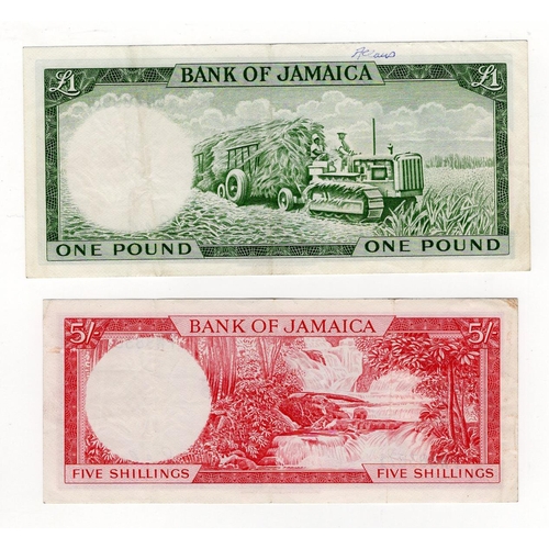 766 - Jamaica (2), 1 Pound and 5 Shillings issued 1964 (Law 1960), Queen Elizabeth II portrait, signed G.A... 