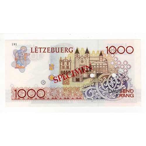 784 - Luxembourg 1000 Francs issued 1985, SPECIMEN note serial No. A 000000, diagonal overprint 'specimen'... 