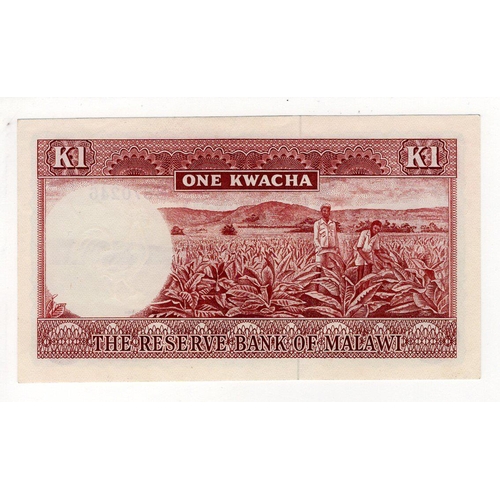 786 - Malawi 1 Kwacha issued 1971 (Law1964), serial B870246 (TBB B106a, Pick6a) very light signs of handli... 