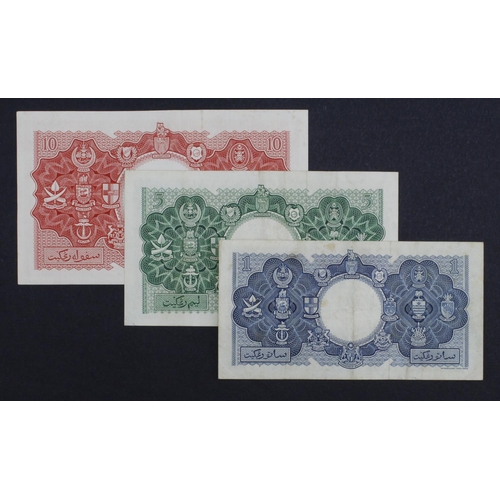 791 - Malaya & British Borneo (3), 10 Dollars serial A/40 751411, 5 Dollars serial A/29 904713 and 1 Dolla... 