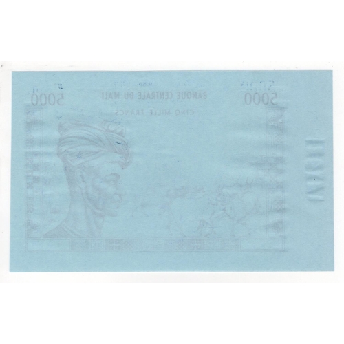 805 - Mali 5000 Francs issued 1972 - 1984, PROOF blue ink on blue paper (Pick14) Uncirculated