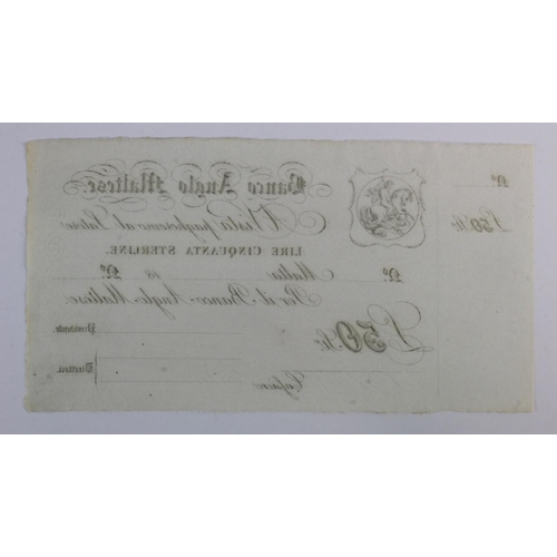 808 - Malta Banco Anglo Maltese 50 Pounds sterling c.1880's, unissued remainder complete with counterfoil ... 