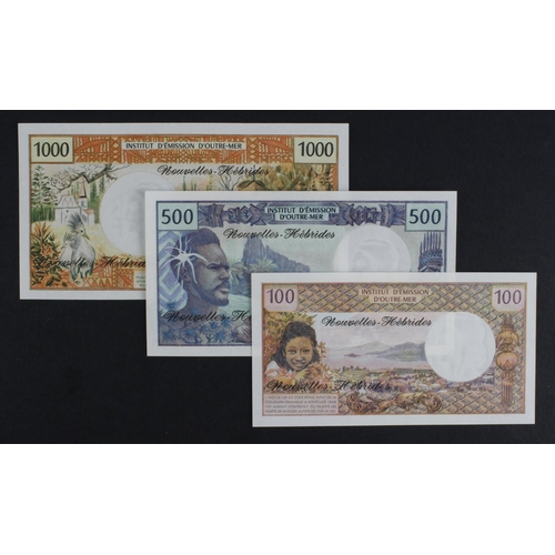 813 - New Hebrides (3), 1000 Francs and 500 Francs issued 1979, 100 Francs issued 1977 (TBB B403 - B405, P... 