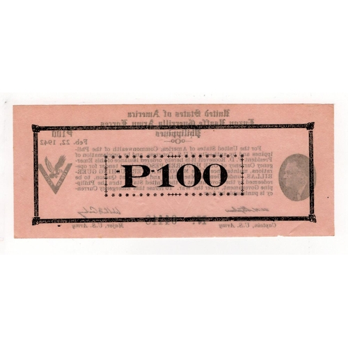 837 - Philippines 100 Pesos dated 22nd February 1942, Luzon USAFFE Guerrilla Army Forces, serial No. 04418... 