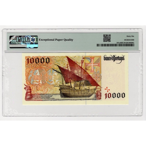 844 - Portugal 10000 Escudos dated 1998, serial 5G 7978829 (Pick191c) in PMG holder graded 66 EPQ Gem Unci... 