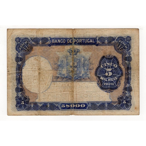 848 - Portugal 5 Mil Reis dated 27th November 1903, serial CZ 17520 (Pick83) small holes, Fine and scarce