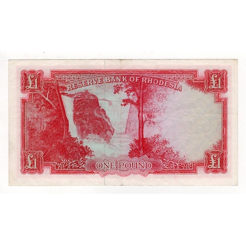 858 - Rhodesia 1 Pound dated 14th September 1964, portrait Queen Elizabeth II at right, serial G/4 059272 ... 