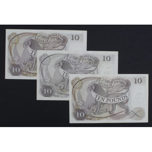 87 - Fforde 10 Pounds (B316) issued 1967 (3), a consecutively numbered pair plus one other, serial A85 19... 