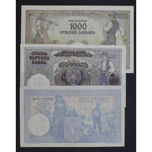 882 - Serbia (3), 100 Dinara dated 1905 serial H.29 235 (TBB B207, Pick12), 1000 Dinara dated 1942 serial ... 