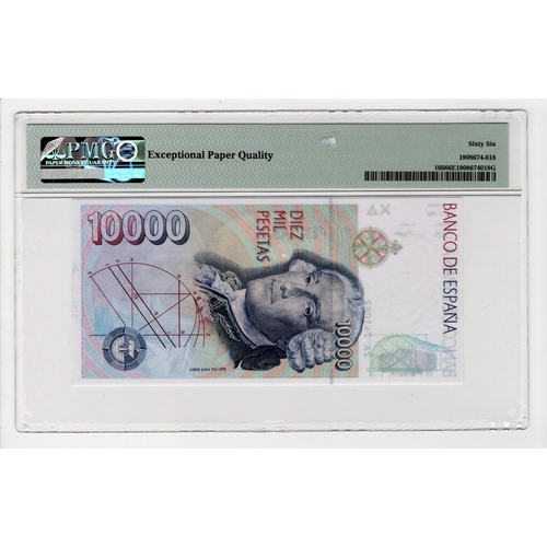 894 - Spain 10000 Pesetas dated 1992, serial 2A 741082 (TBB B632a, Pick166) in Pmg holder graded 66 EPQ Ge... 