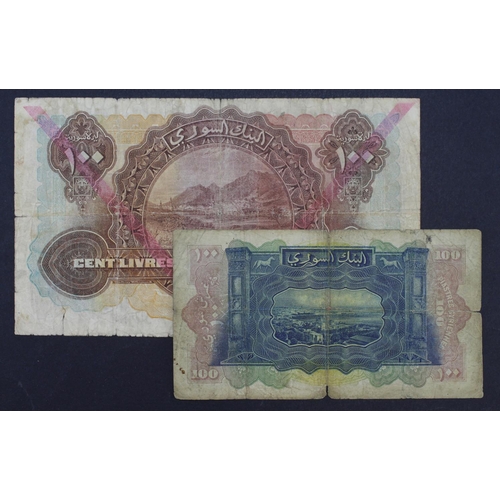 908 - Syria (2), 100 Piastres dated 1919, serial D/AB 006342 (TBB B106a, Pick4) small holes, edge nicks an... 