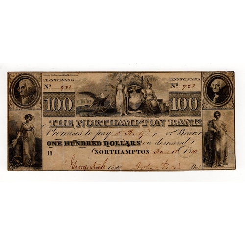 927 - United States of America, The Northampton Bank Pennsylvania 100 Dollars dated 1841, 2 pinholes, limp... 