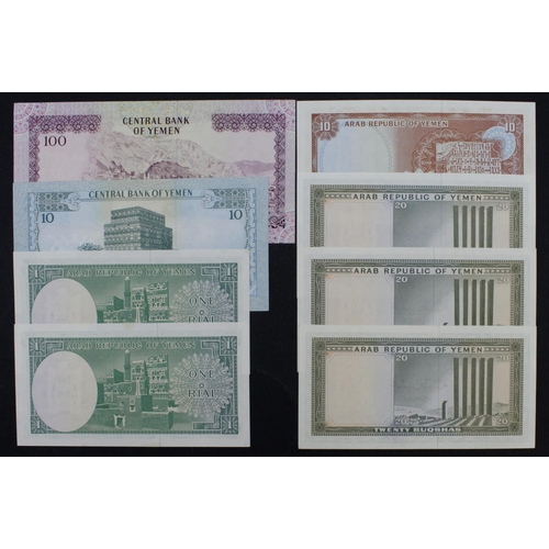 929 - Yemen Arab Republic (8), 10 Buqshas issued 1966 (Pick4), 20 Buqshas (3) issued 1966 (Pick5), 1 Rial ... 