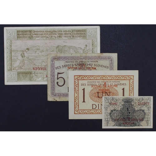 932 - Yugoslavia (4), Krone Provisional Issue overprints dated 1919 issued 1921, 80 Kronen overprint on 20... 