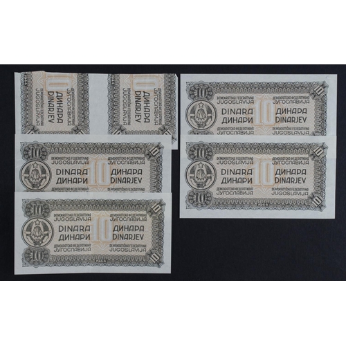 934 - Yugoslavia 10 Dinara (5) dated 1944, uniface PROOF examples of reverse design (Pick48) EF to Uncircu... 