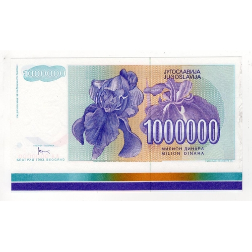 940 - Yugoslavia 1000000 (1 Million) Dinara dated 1993, scarce SPECIMEN note, serial AA 0000000, extra pap... 