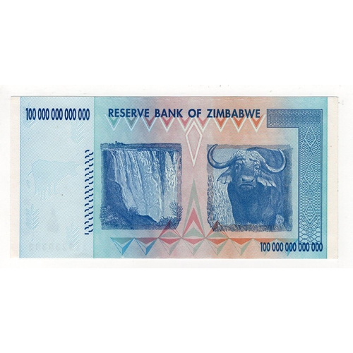 945 - Zimbabwe 100 Trillion Dollars dated 2008, the highest denomination issued and very collectable (TBB ... 