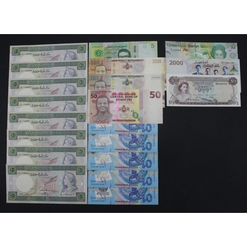 962 - World (20), an Uncirculated group, Tunisia 5 Dinars 2022, Algeria 2000 Dinars 2020, Swaziland 50 Ema... 