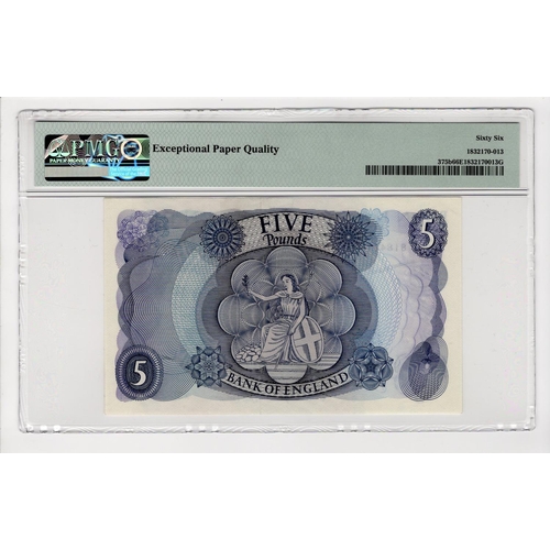 97 - Fforde 5 Pounds (B312) issued 1967, serial X30 818421 (B312, Pick375b) in PMG holder graded 66 EPQ G... 