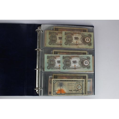 981 - World (61), a collection of 1 Pound notes from around the world in Hendon Album, Biafra, Cyprus, Egy... 