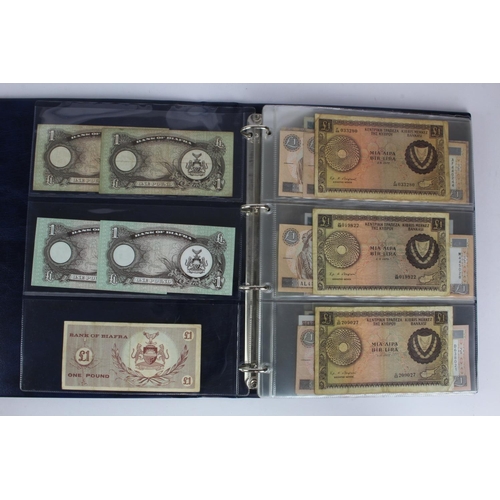 981 - World (61), a collection of 1 Pound notes from around the world in Hendon Album, Biafra, Cyprus, Egy... 