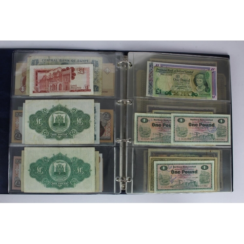 981 - World (61), a collection of 1 Pound notes from around the world in Hendon Album, Biafra, Cyprus, Egy... 