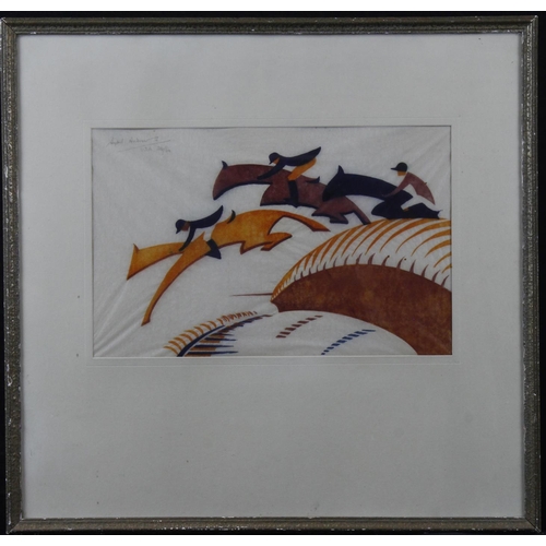 10 - Andrews, Sybil (British/Canadian 1898-1992). Steeplechasing, Linocut circa 1930. Signed, numbered 24... 
