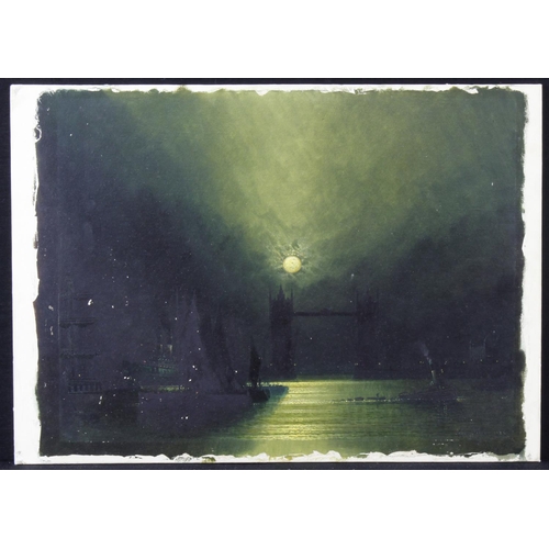30 - Harry Halsey Meegan (c1860 - 1944) Moonlit scene titled `The Gate of London (Tower Bridge) unframed ... 