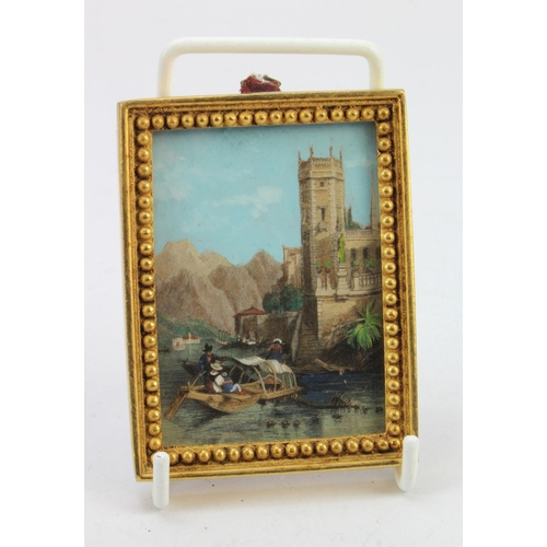 32 - Italian oil portrait miniature, depicting Isola Bella, Lago Maggiore, circa 1840, unsigned, framed, ... 